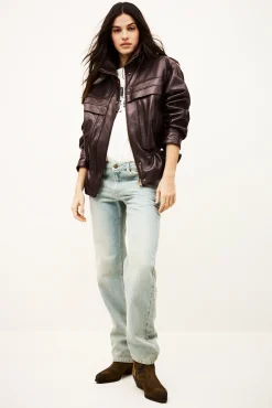 Ba&Sh KASSIA veste cuir oversized ROUGE Sale