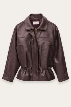 Ba&Sh KASSIA veste cuir oversized ROUGE Sale