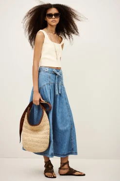 Ba&Sh LONIA jupe midi BLEU Outlet