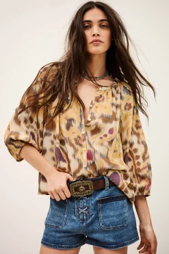 Ba&Sh MAELLE chemise imprimée JAUNE Outlet
