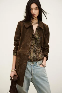 Ba&Sh MAENA manteau daim long MARRON
