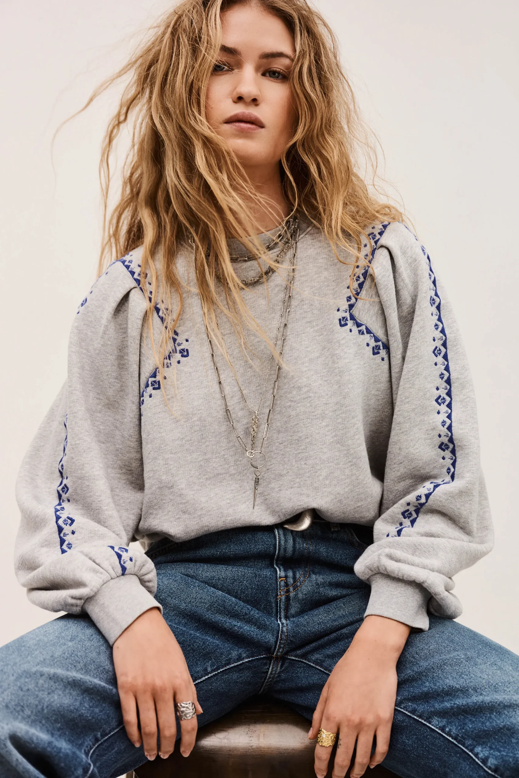 Ba&Sh MESTA sweat brodé GRIS New