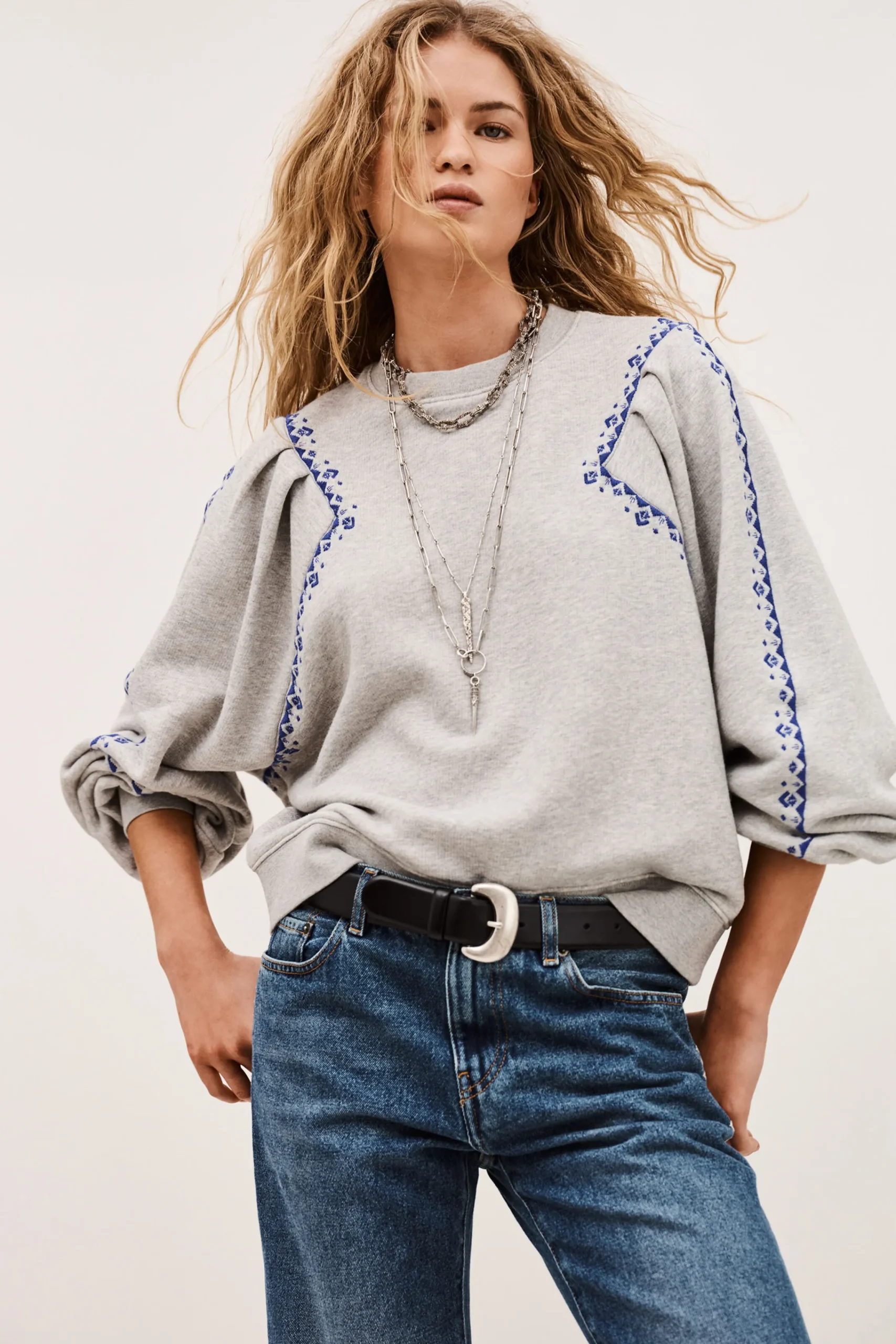 Ba&Sh MESTA sweat brodé GRIS New