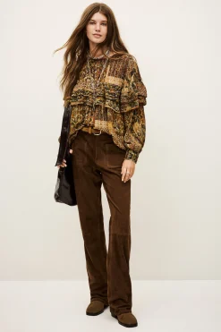 Ba&Sh MOSSI pantalon large MARRON