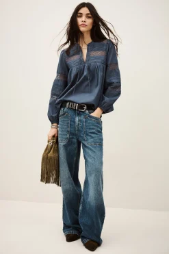 Ba&Sh NAMI blouse loose dentelle BLEU Best