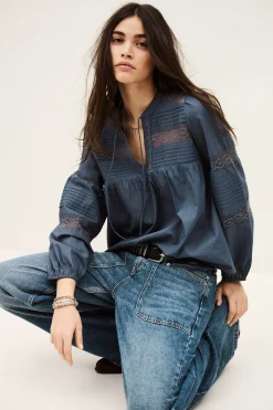 Ba&Sh NAMI blouse loose dentelle BLEU Best