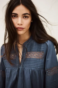 Ba&Sh NAMI blouse loose dentelle BLEU Best