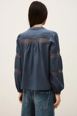 Ba&Sh NAMI blouse loose dentelle BLEU Best