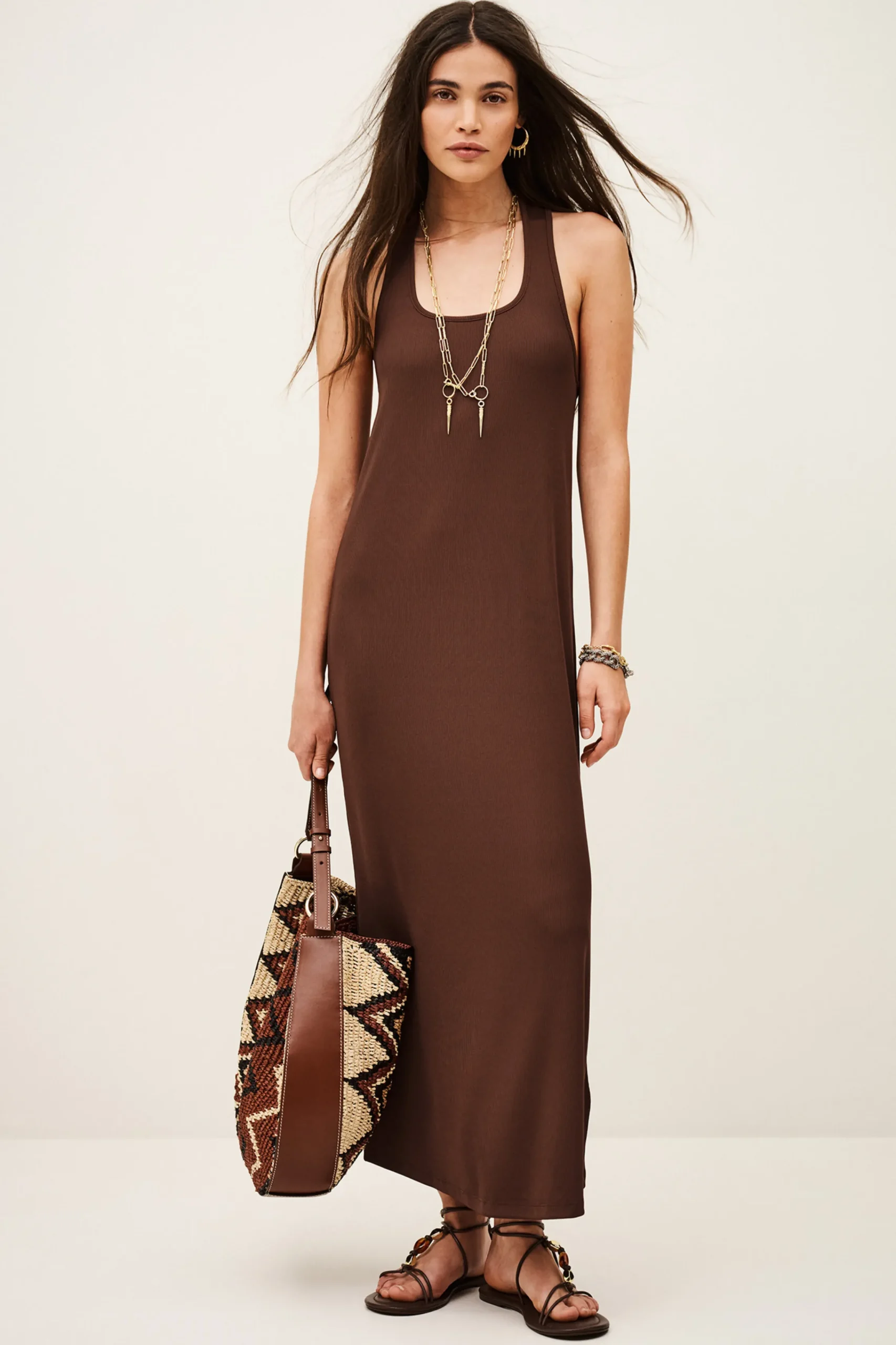 Ba&Sh NAORA robe longue jersey MARRON Online