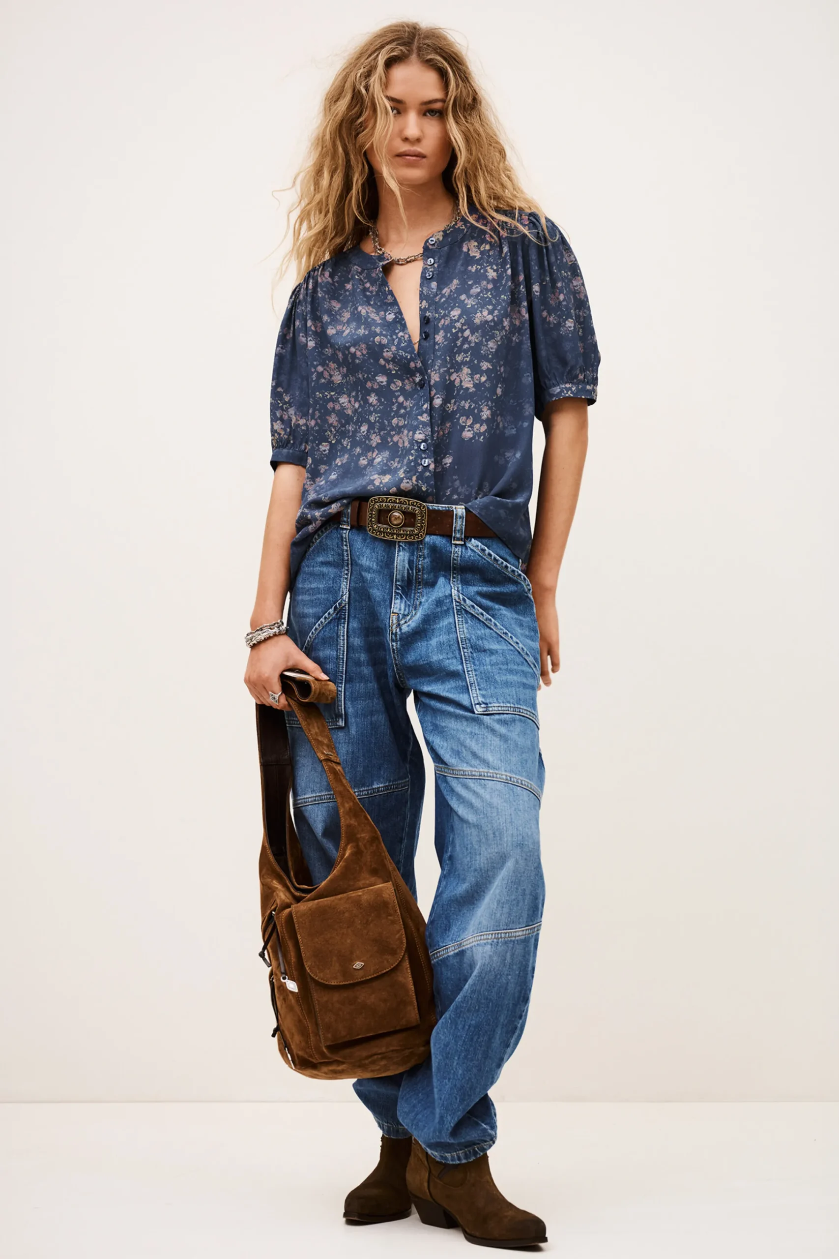 Ba&Sh NOVELLA chemise manches ballons BLEU Hot