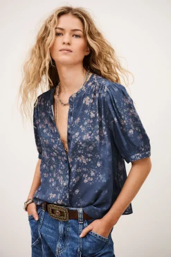 Ba&Sh NOVELLA chemise manches ballons BLEU Hot