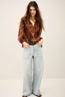 Ba&Sh ODETTA blouse imprimée manches ROUGE