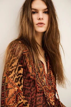 Ba&Sh ODETTA blouse imprimée manches ROUGE