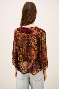 Ba&Sh ODETTA blouse imprimée manches ROUGE