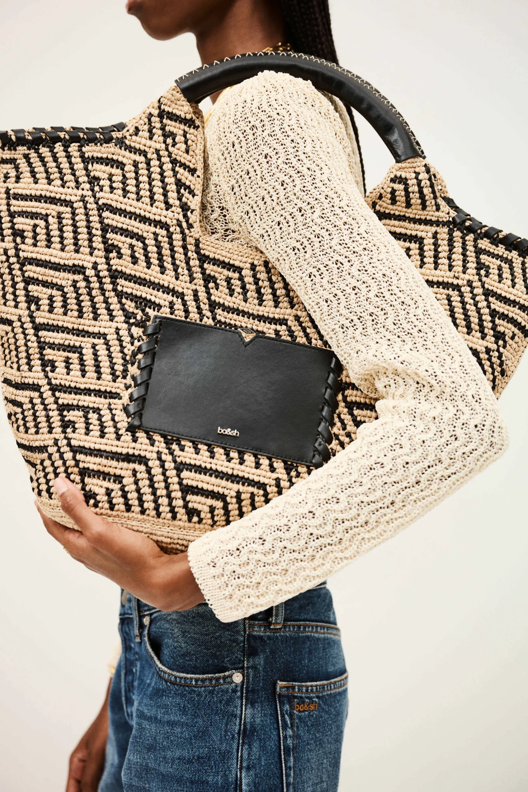 Ba&Sh OPHELIA grand panier en raphia NOIR Outlet