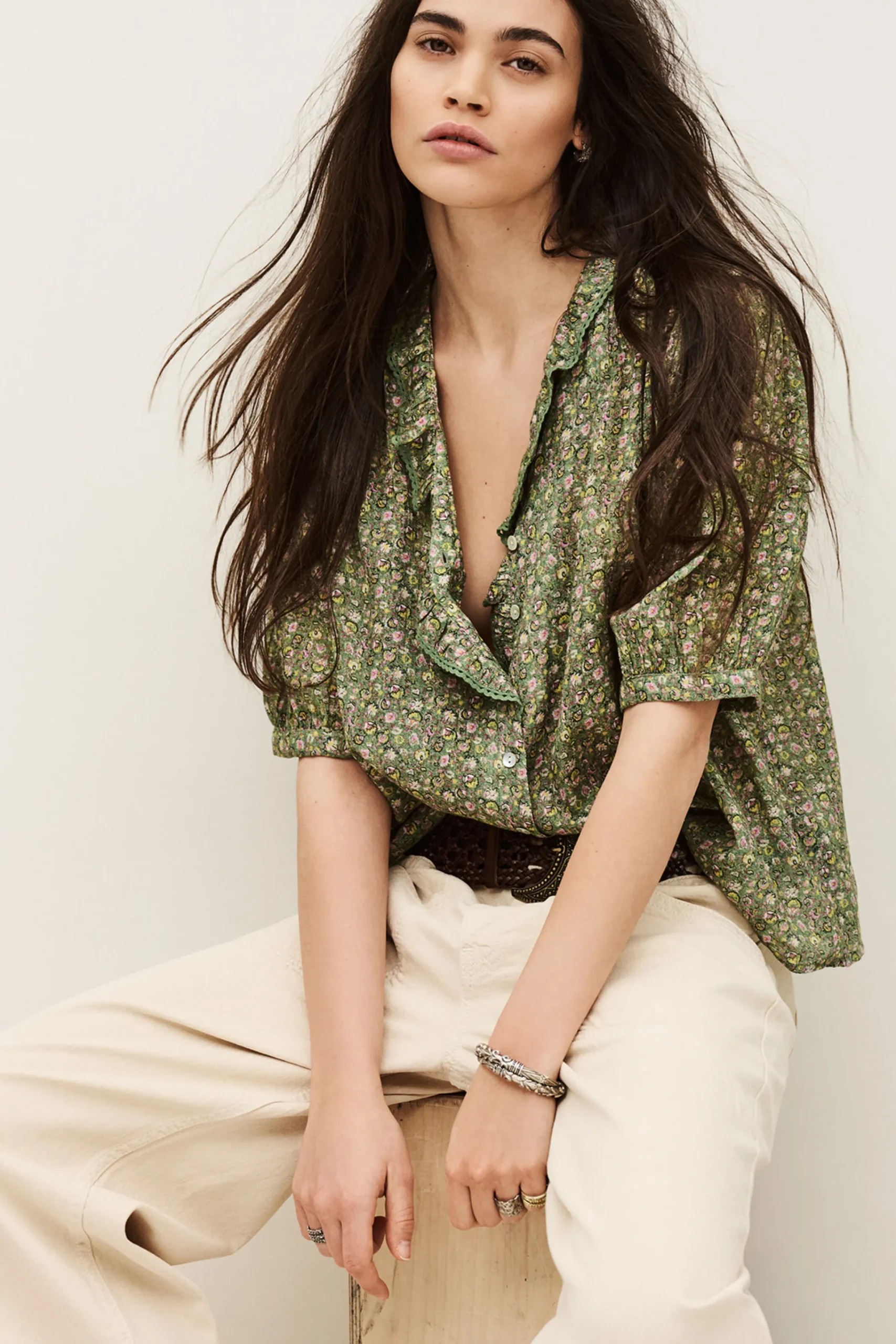 Ba&Sh PHYSALYS chemise imprimée VERT Outlet