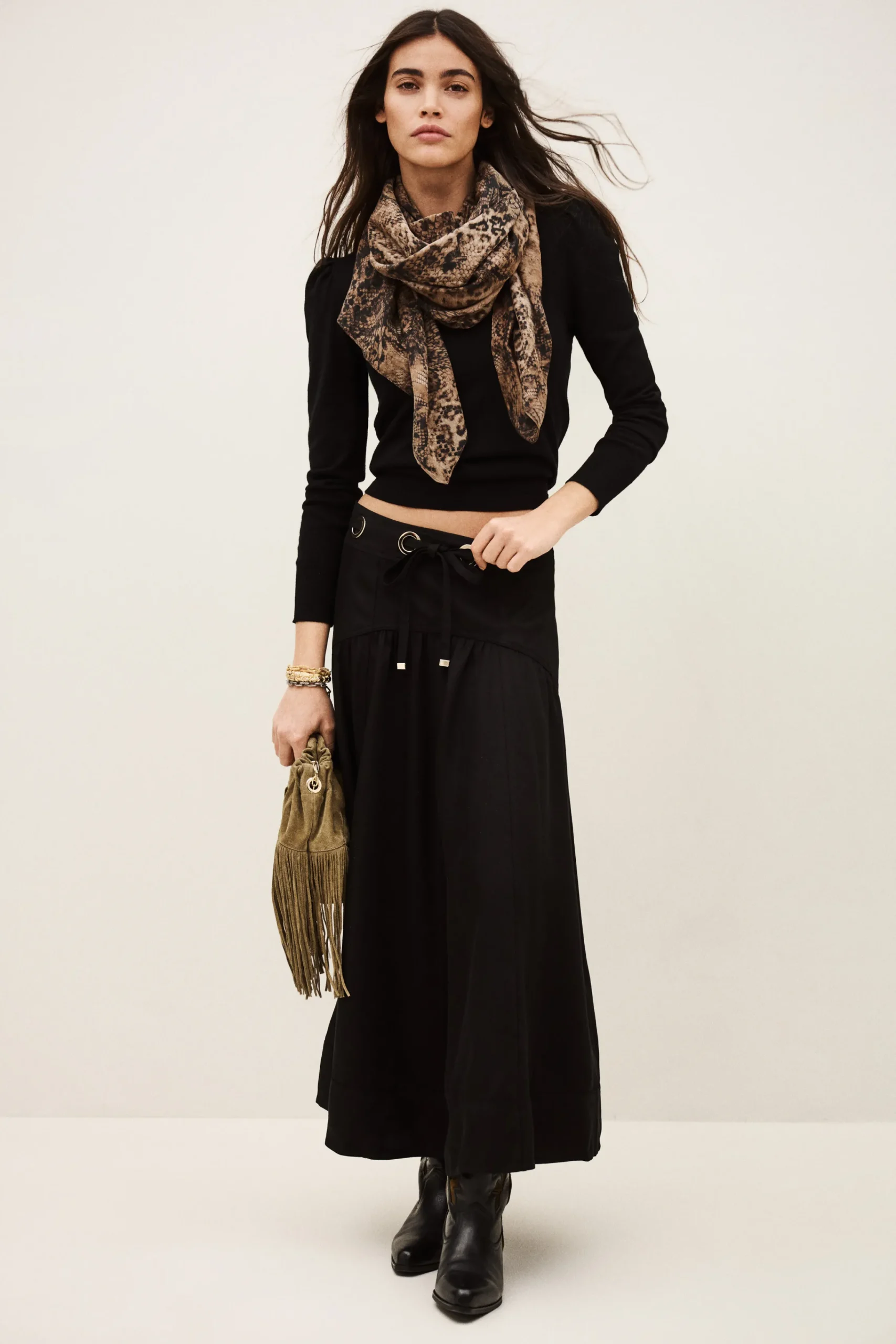 Ba&Sh PONIA jupe midi taille NOIR New