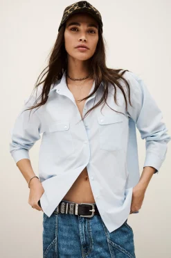Ba&Sh PORZIA chemise rayée ample BLEU Sale