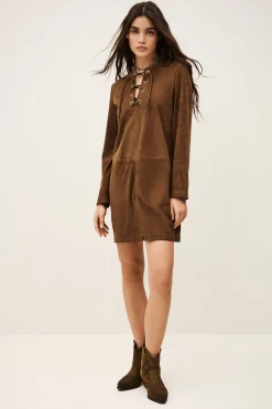 Ba&Sh SEDA robe courte daim MARRON Clearance
