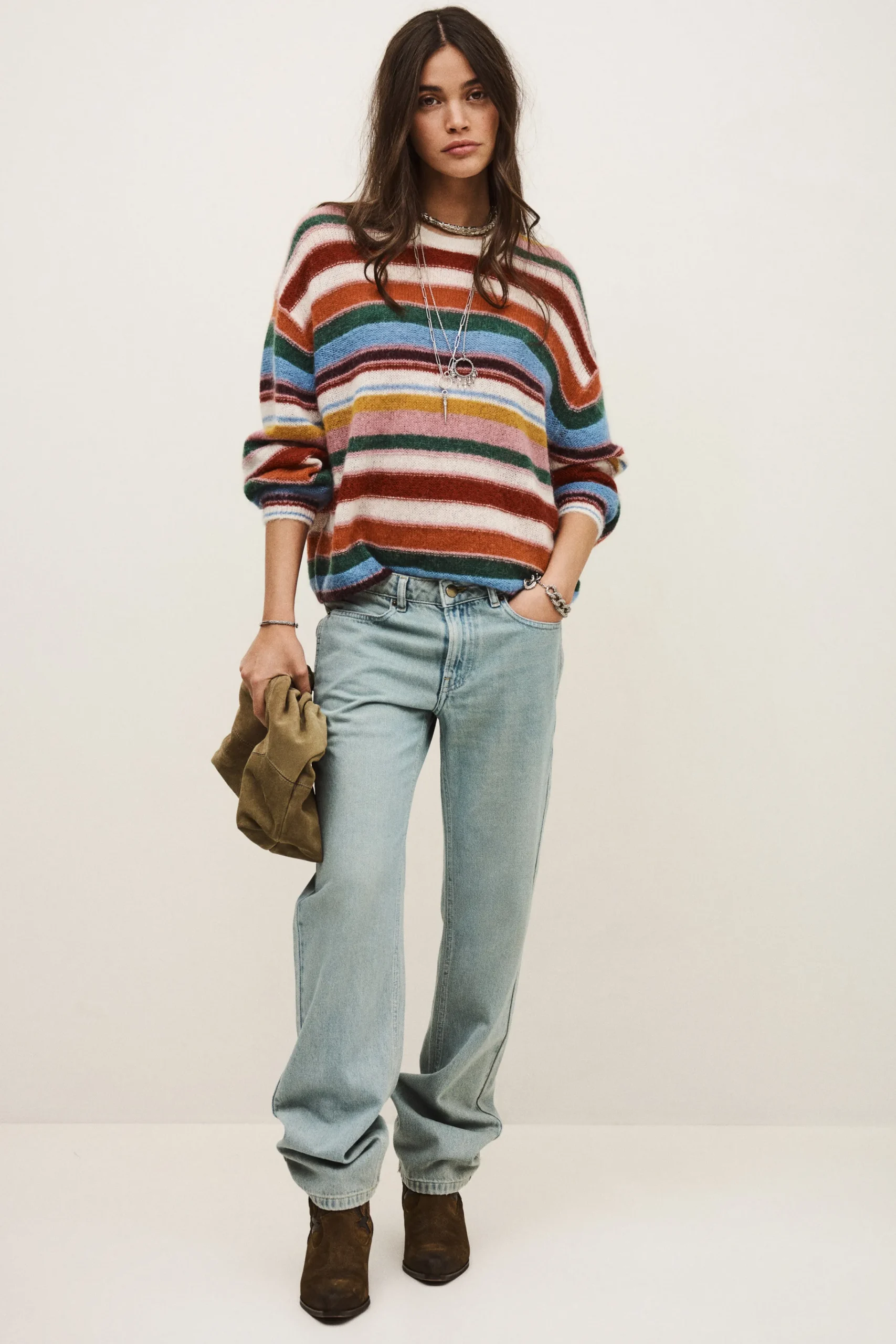 Ba&Sh SERENA pull rayé oversized NOIR New