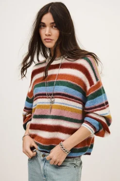 Ba&Sh SERENA pull rayé oversized NOIR New