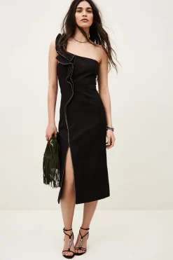 Ba&Sh SILLA robe one shoulder a volant NOIR Outlet