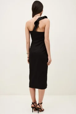 Ba&Sh SILLA robe one shoulder a volant NOIR Outlet