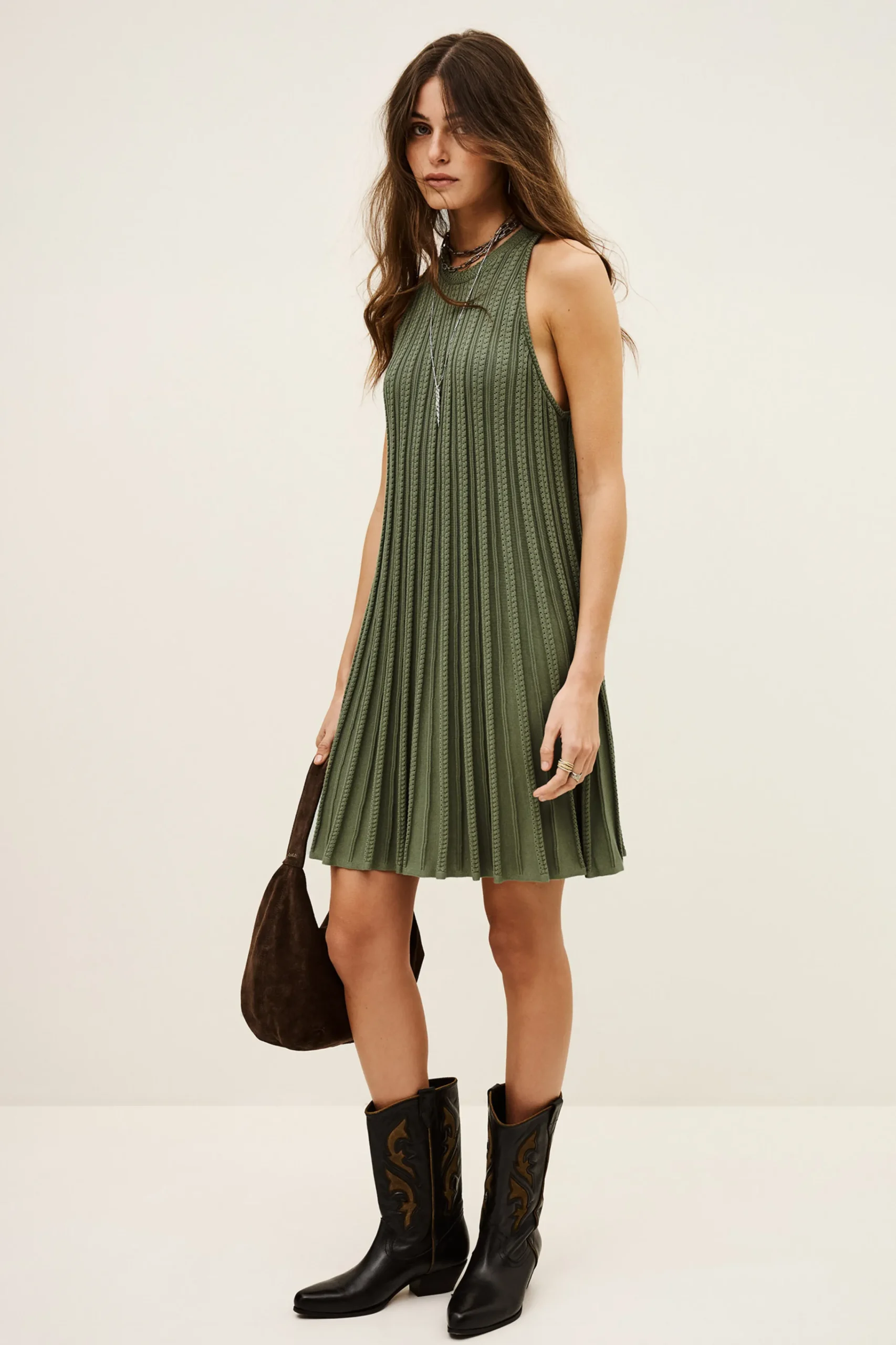 Ba&Sh SINNTA robe tricotee sans manches plissee VERT Outlet