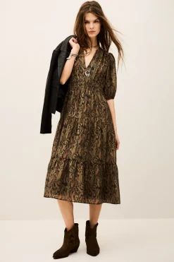 Ba&Sh TANYSSA robe midi imprimée VERT Outlet