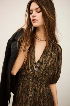 Ba&Sh TANYSSA robe midi imprimée VERT Outlet