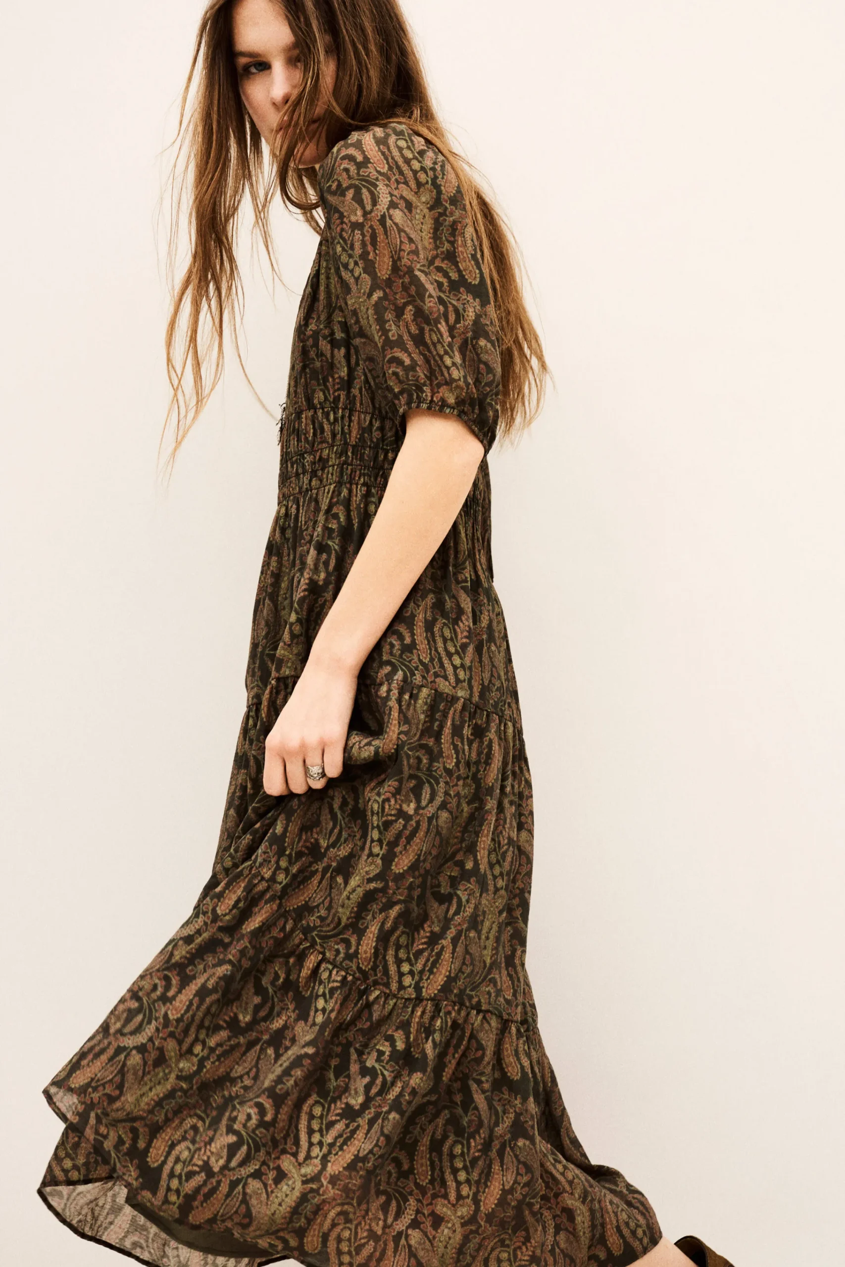 Ba&Sh TANYSSA robe midi imprimée VERT Outlet