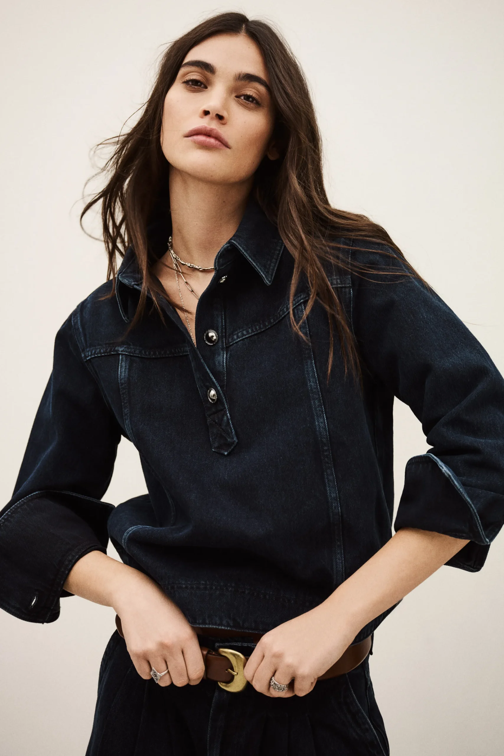 Ba&Sh TAVY top denim droit BLEU Outlet