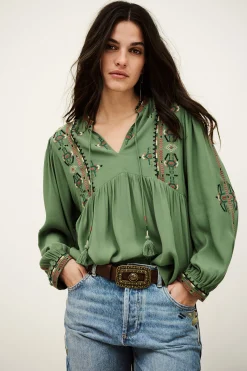 Ba&Sh TILT blouse brodée ample VERT New