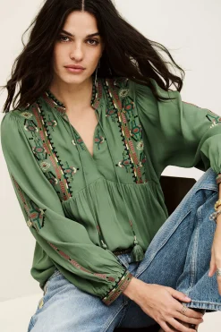 Ba&Sh TILT blouse brodée ample VERT New