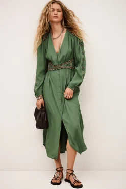 Ba&Sh TINA robe longue brodée VERT Sale