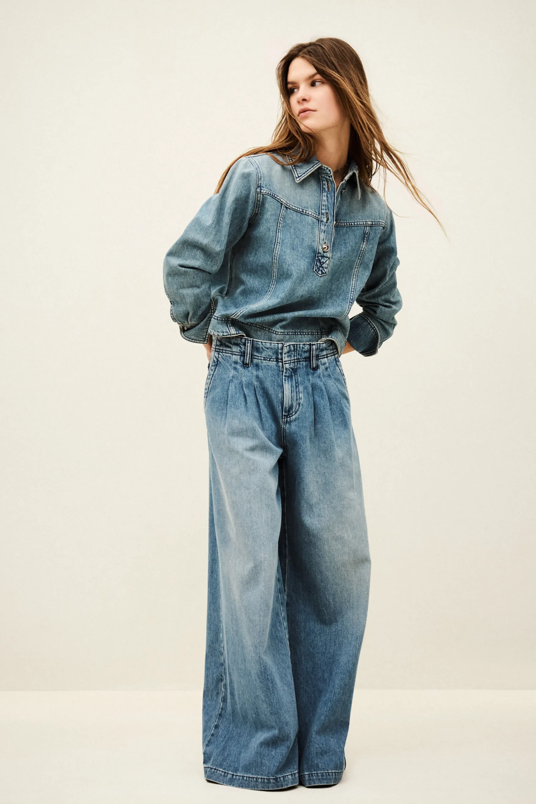 Ba&Sh TOBY jean large plis BLEU Best