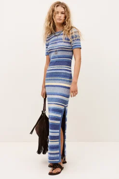 Ba&Sh TONNIE robe longue rayee tricotee NOIR