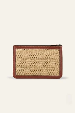 Ba&Sh YOUYOU pochette raphia tressé MARRON New