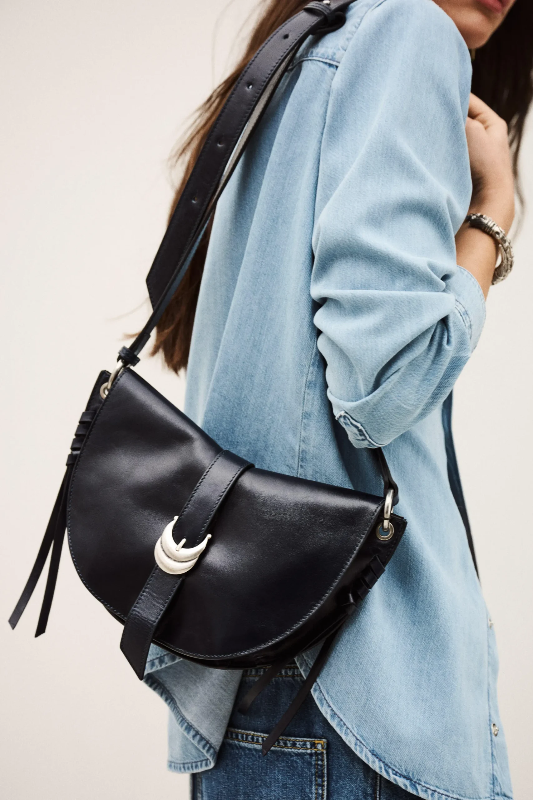 Ba&Sh YOUYOU sac selle cuir BLEU Discount